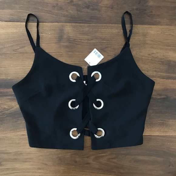 NWT UO Lace Up Cropped Cami Amour Black - Picture 4 of 8